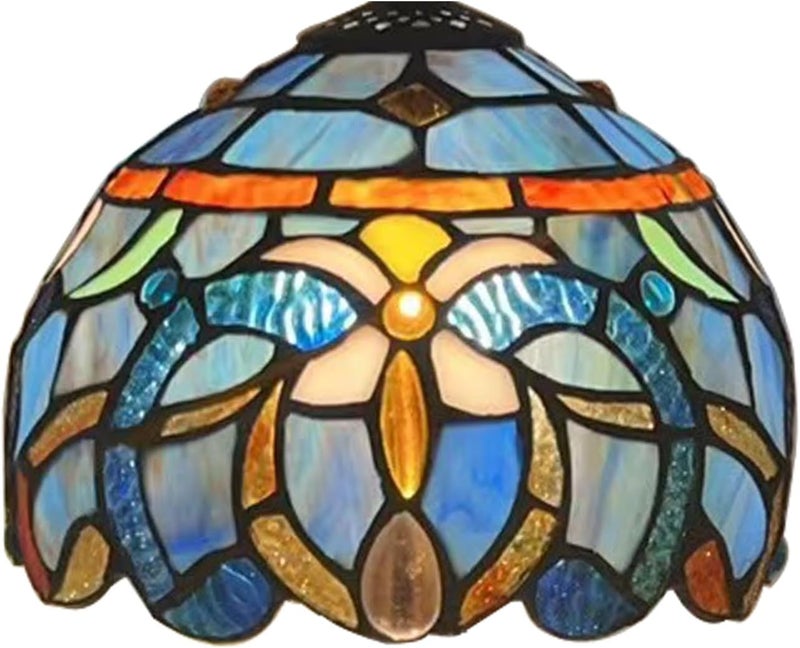 TCODTPOL Small Tiffany Lampshade Replacement Only Stained Glass Style Lamp Shade 8 Inch Fit for Table Desk Lamp, Pendant Ceiling Light Fixture (Blue Purple) - Image 1